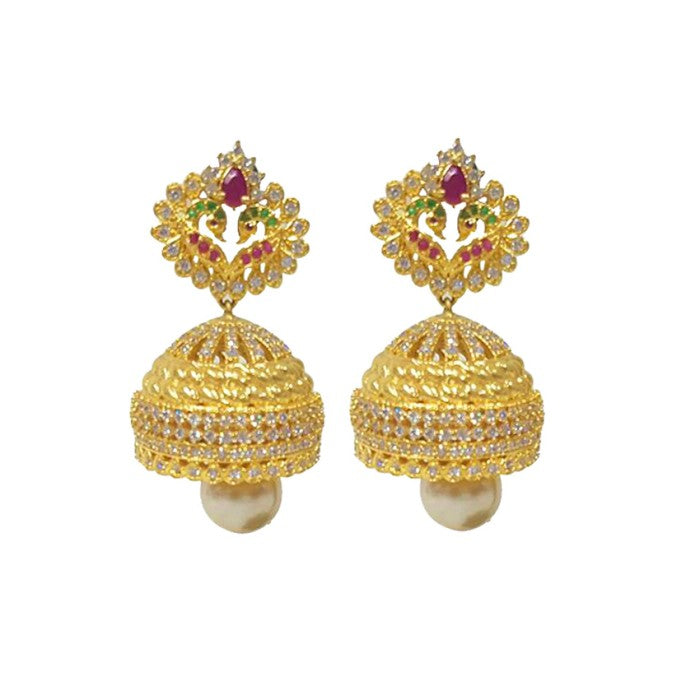 Gold Plated Jhumka  and White  Peral