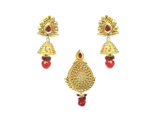 Gold plated dollar with manga Design red bead