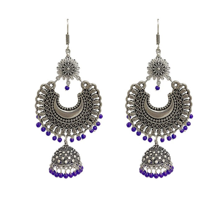 Oxidised big round jhumkas with beads