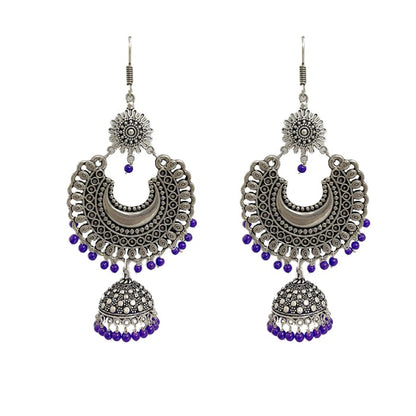 Oxidised big round jhumkas with beads