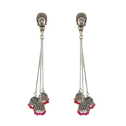 Oxidised chained Jhumka hanging with pearls