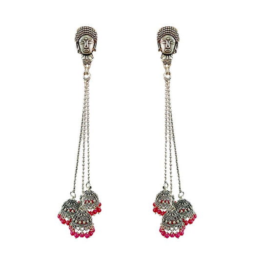 Oxidised chained Jhumka hanging with pearls