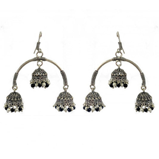 Oxidised big jhumkas with loop