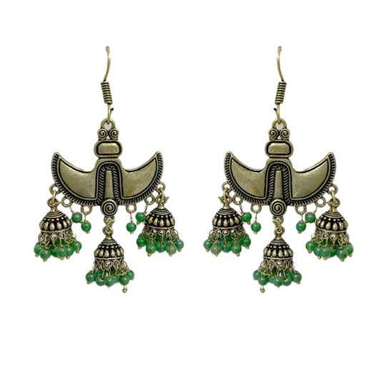 Oxidised gold jhumkas with beads
