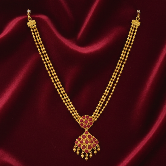 Three Line Red Stones Necklace (without earrings)