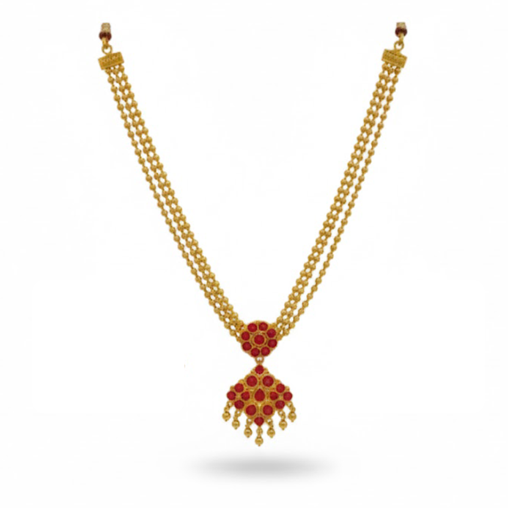 Three Line Red Stones Necklace (without earrings)