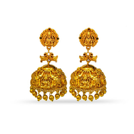 Gold Plated Jhumkas With Golden Beads