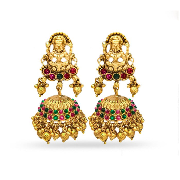 Jhumkas with Emerald and ruby Stone