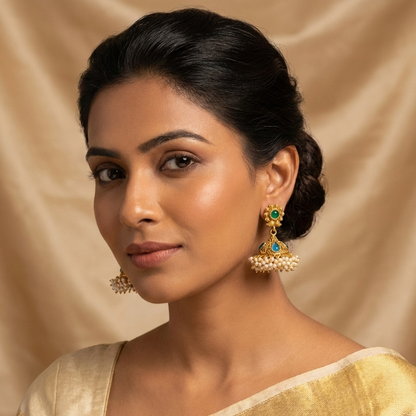 Jhumka with Blue Stones with White Pearls