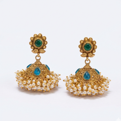 Jhumka with Blue Stones with White Pearls