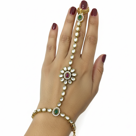 Kundan Stones Bracelet with Ring Model