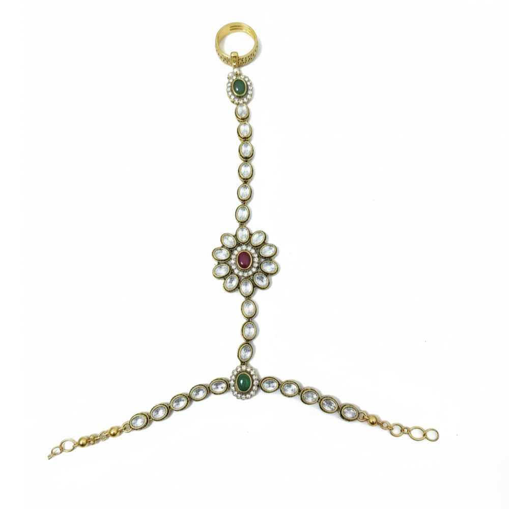 Kundan Stones Bracelet with Ring Model