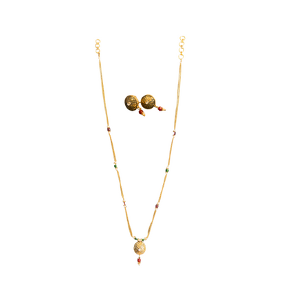 Gold plated small round chain red with green beads