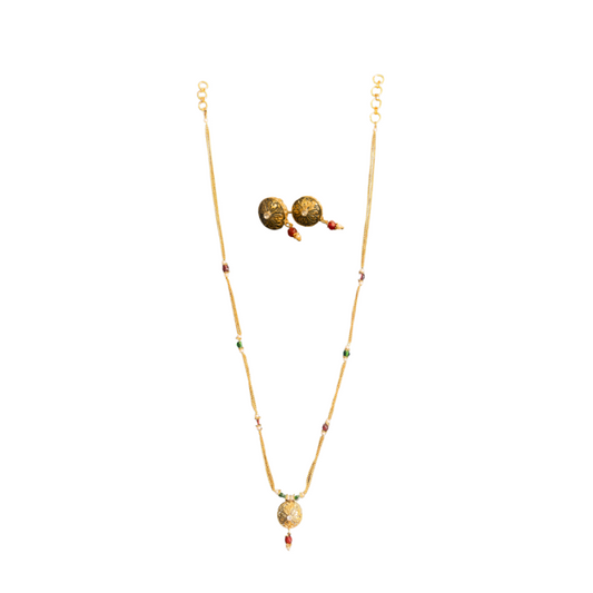 Gold plated small round chain red with green beads