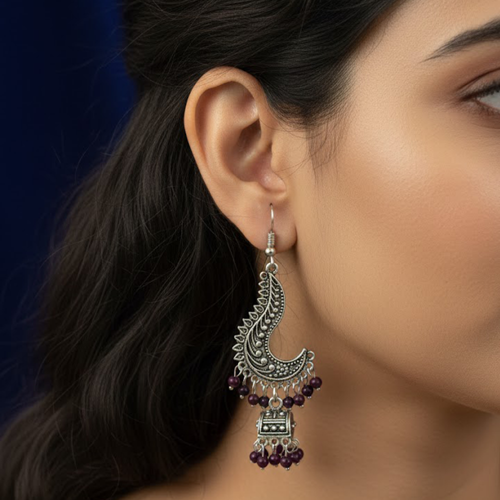 Oxidised Swirl Pattern Box Jhumka Hangings