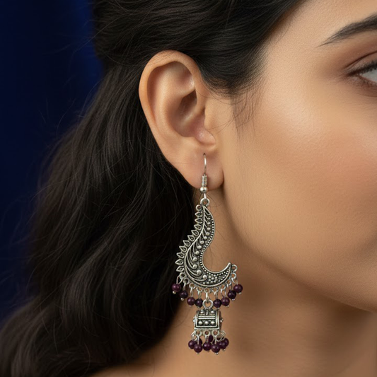 Oxidised Swirl Pattern Box Jhumka Hangings