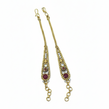 Oval Pattern Red & White Stone Ear Chain