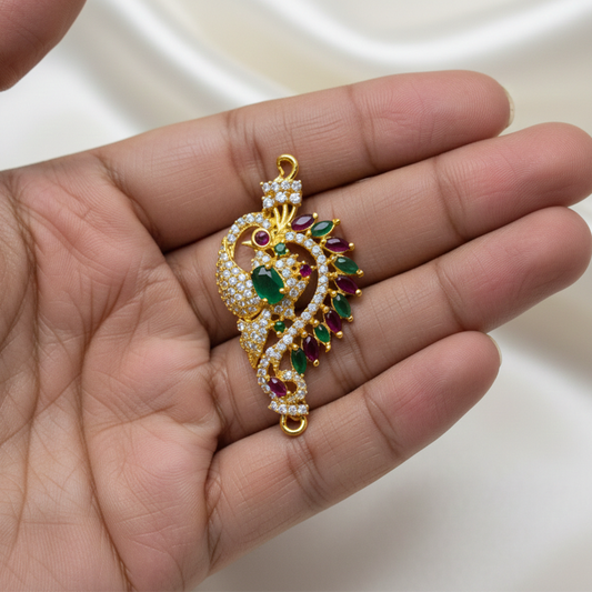 Peacock Design Pink With Green Stone Mogappu