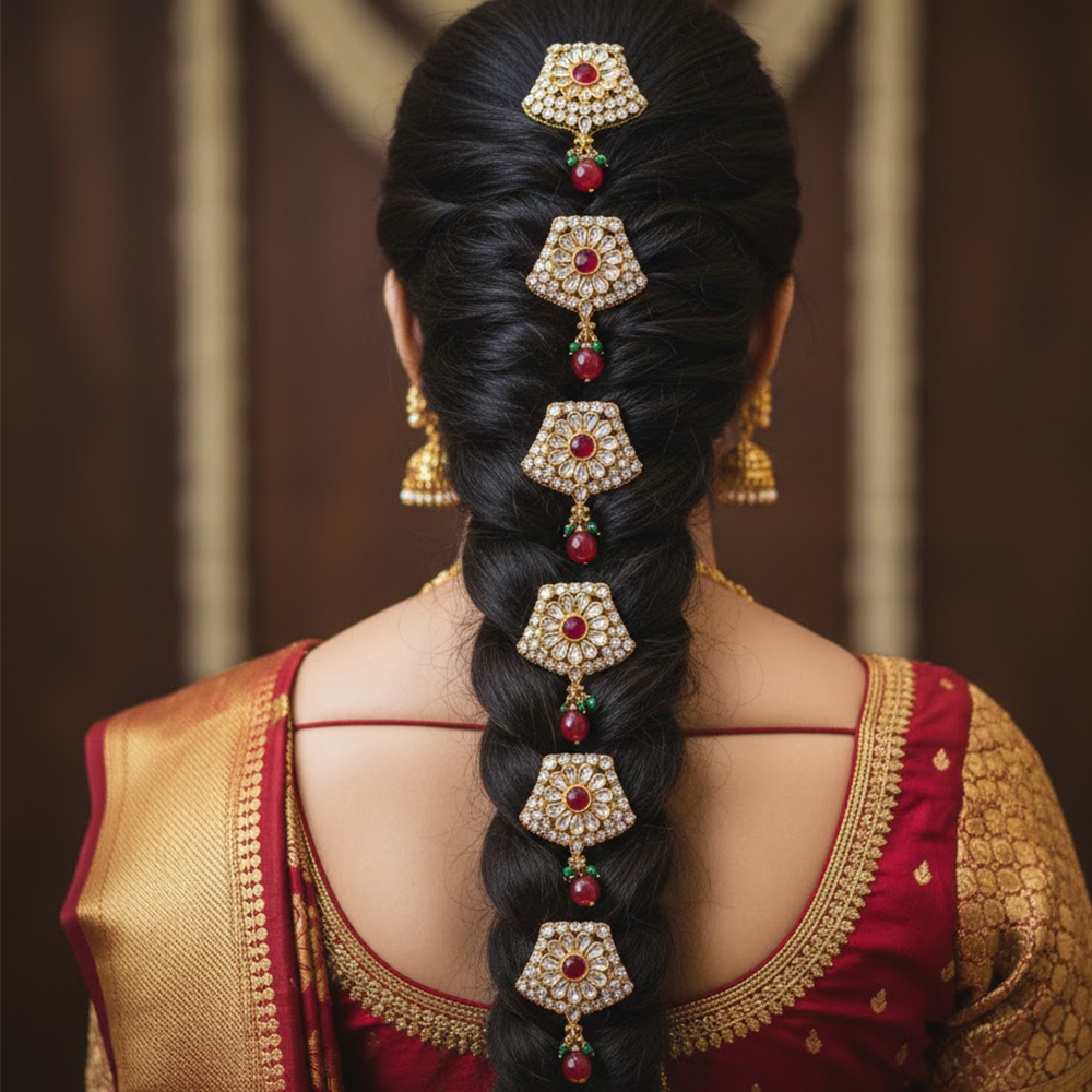 Set of Nine Hair Jewellery Kundan Stones