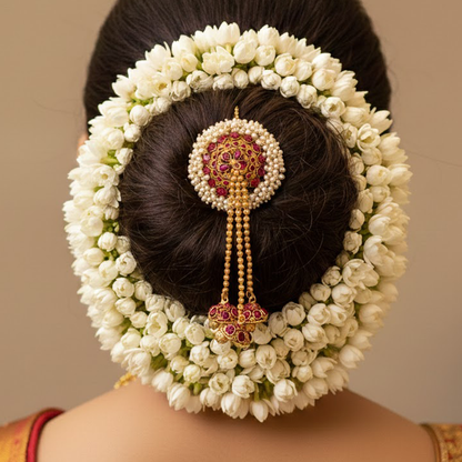 Aandal Kondai Model Hair Jewellery with Red Stones