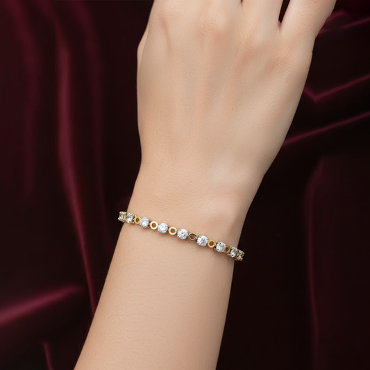 White Round Stone Bracelet with Adjustable Link