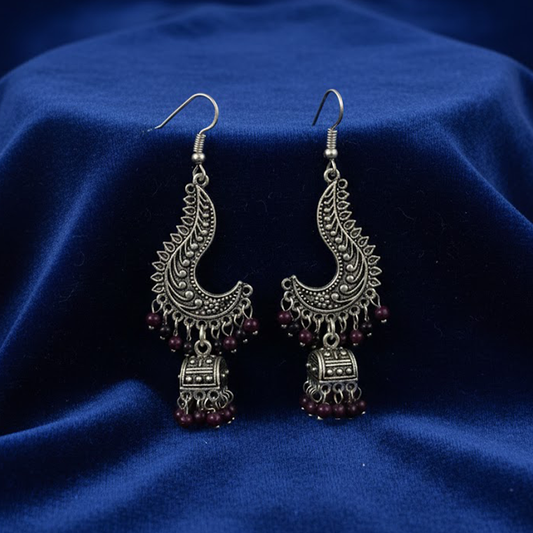 Swirls Pattern Hanging Box Jhumka with Beads