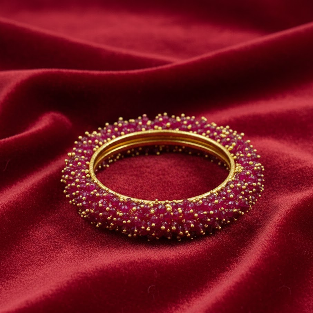 Gold Plated Bangles With Pink Beads