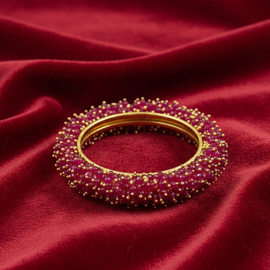 Gold Plated Bangles With Pink Beads