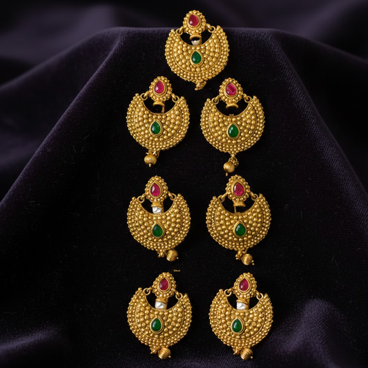 Set of Seven Hair Jewellery Chandali Design with Red and Green Stones