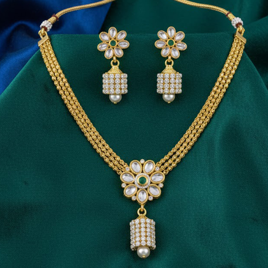 Flower Pattern Anitique Necklace with Hanging Drum Beads