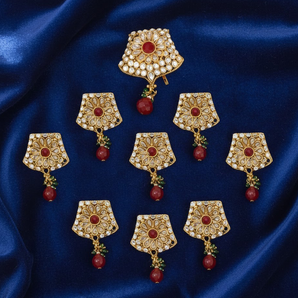 Set of Nine Hair Jewellery Kundan Stones
