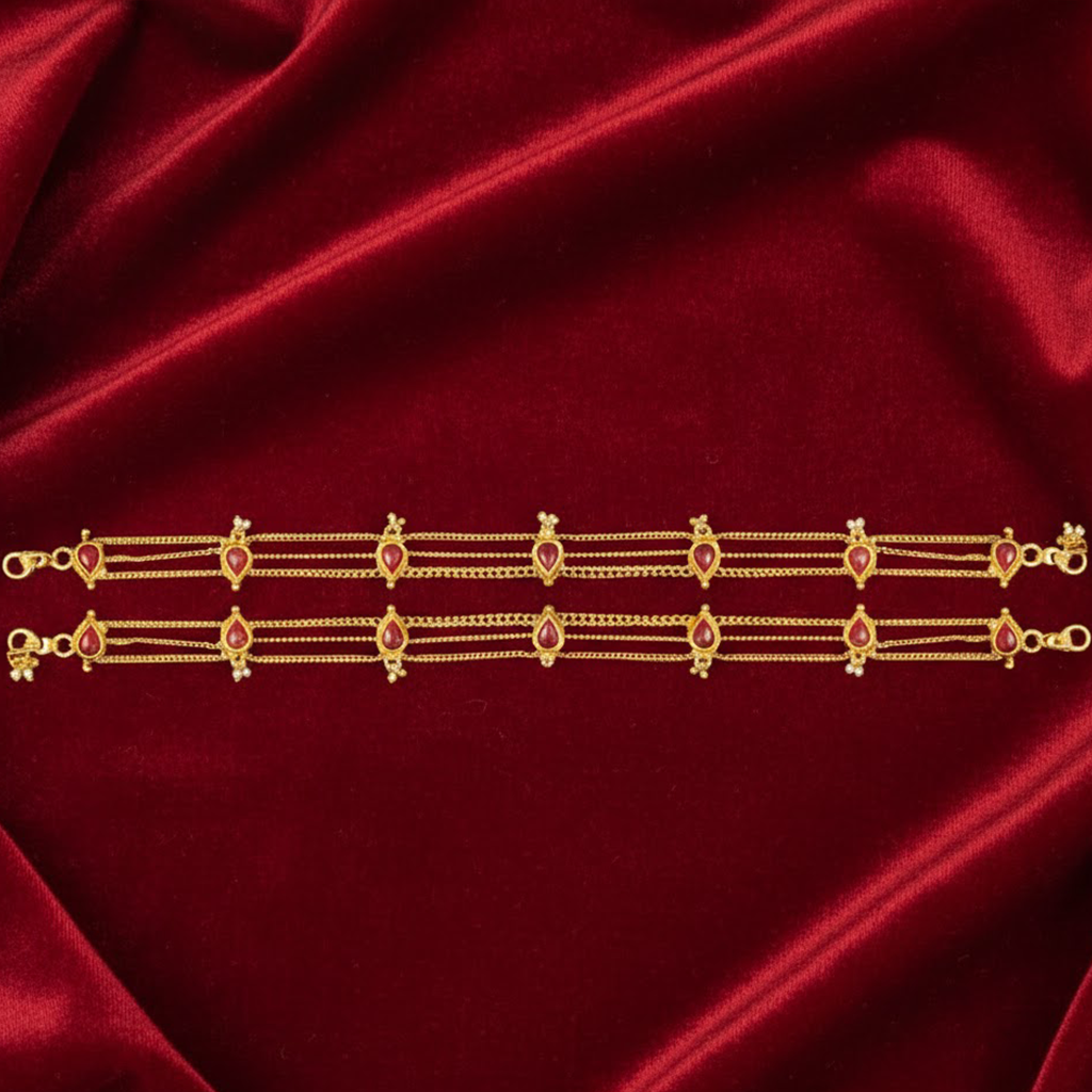Red Stone Hanging Chain Anklet