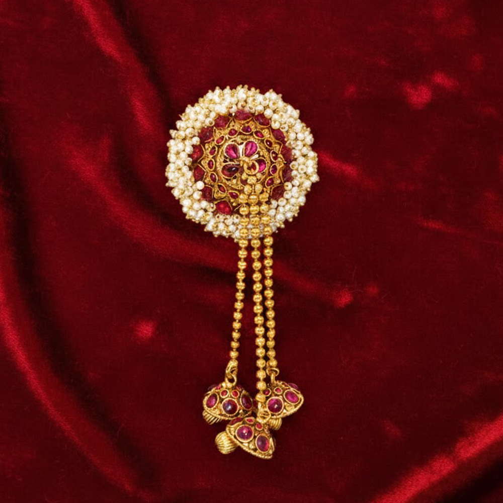 Aandal Kondai Model Hair Jewellery with Red Stones