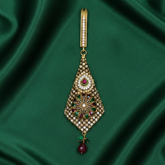 Studded White Green and Red Stone Saree Hanger