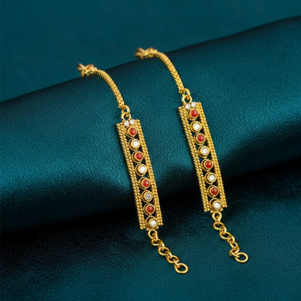 Red and White Stone Ear Chains