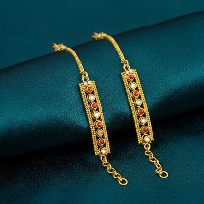 Red and White Stone Ear Chains