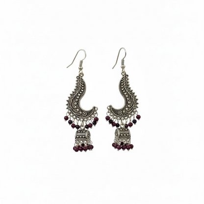 Swirls Pattern Hanging Box Jhumka with Beads