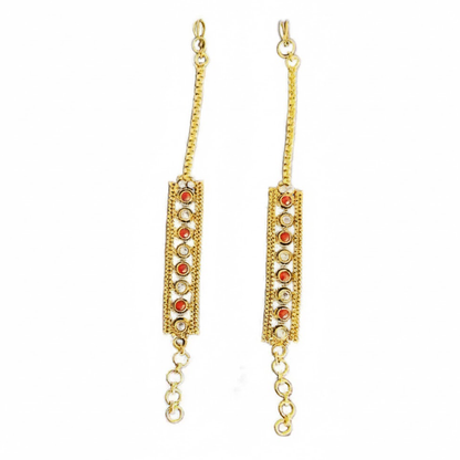 Red and White Stone Ear Chains
