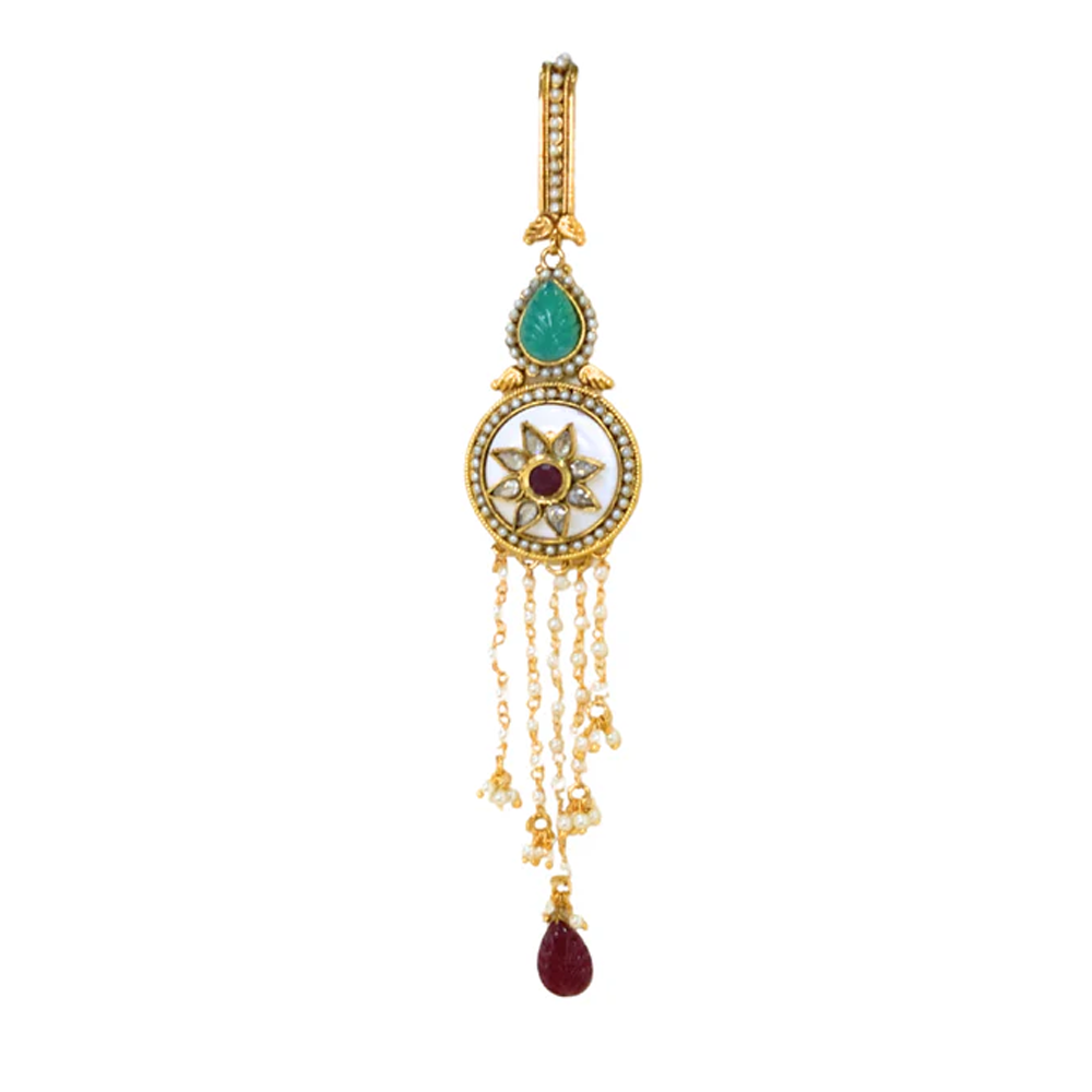 Green Stones with Hanging Pearl Strips Hip Hand