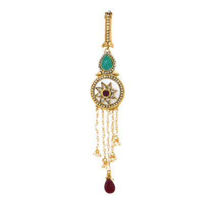 Green Stones with Hanging Pearl Strips Hip Hand